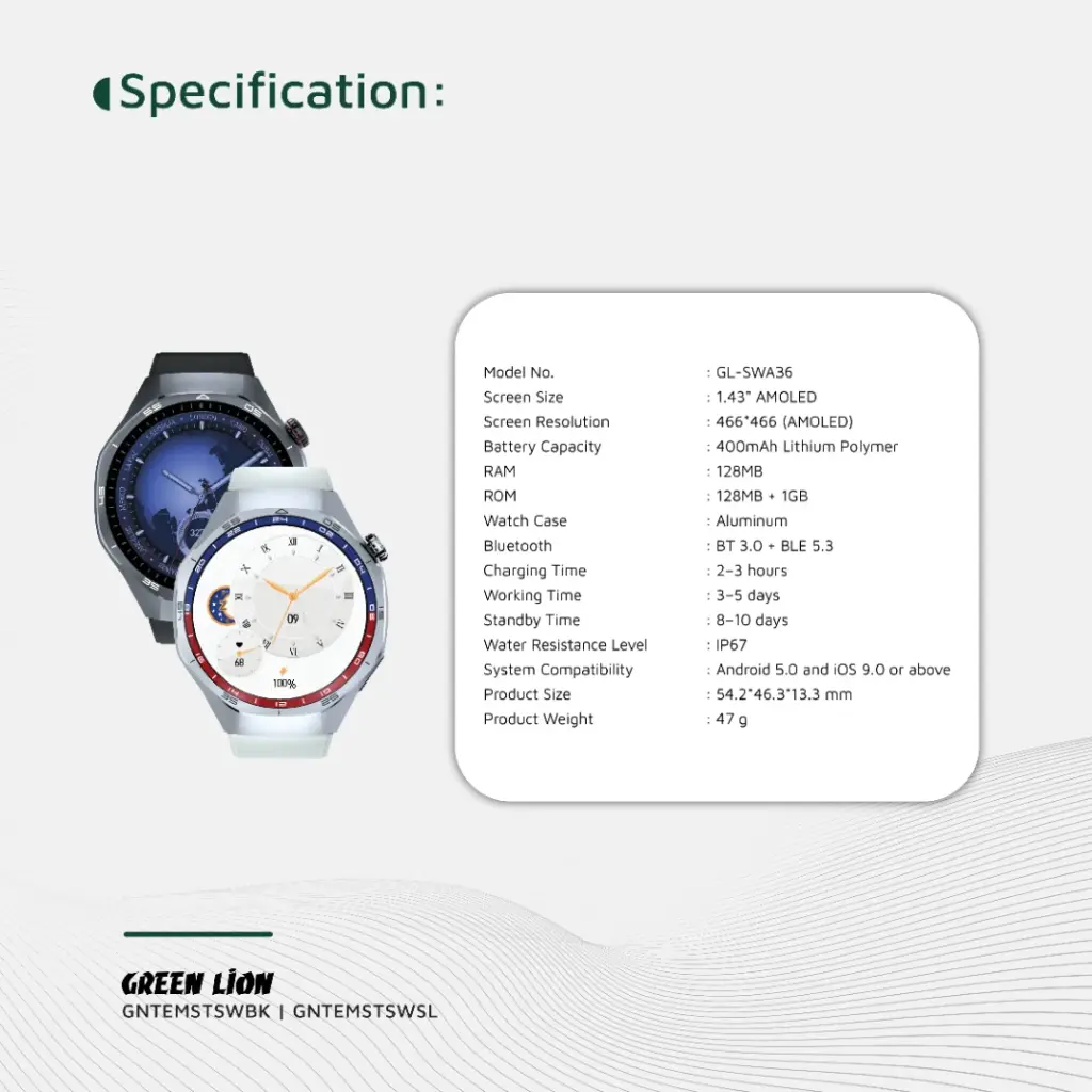 Green Lion Tech Master Smart Watch Silver