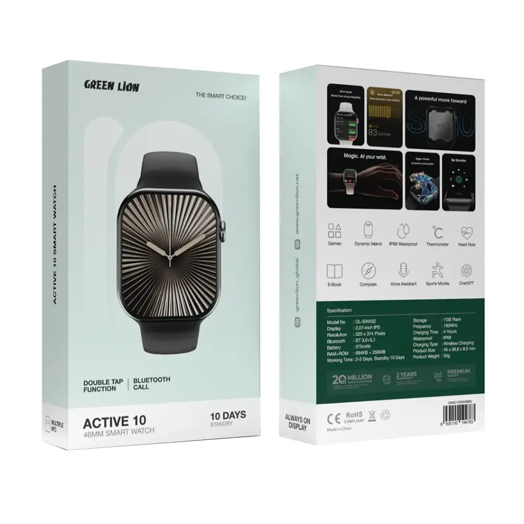 Green Lion Active 10 46MM Smart Watch Black