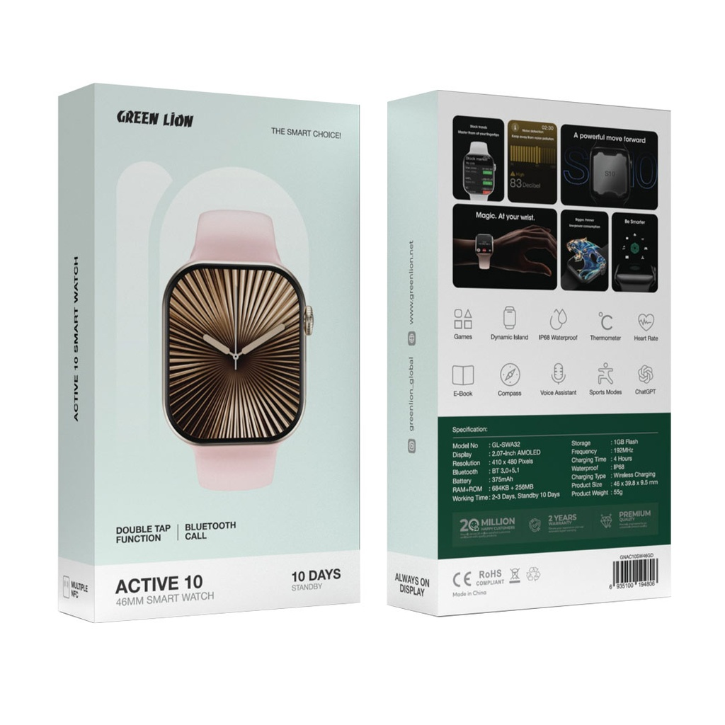 Green Lion Active 10 46MM Smart Watch Gold