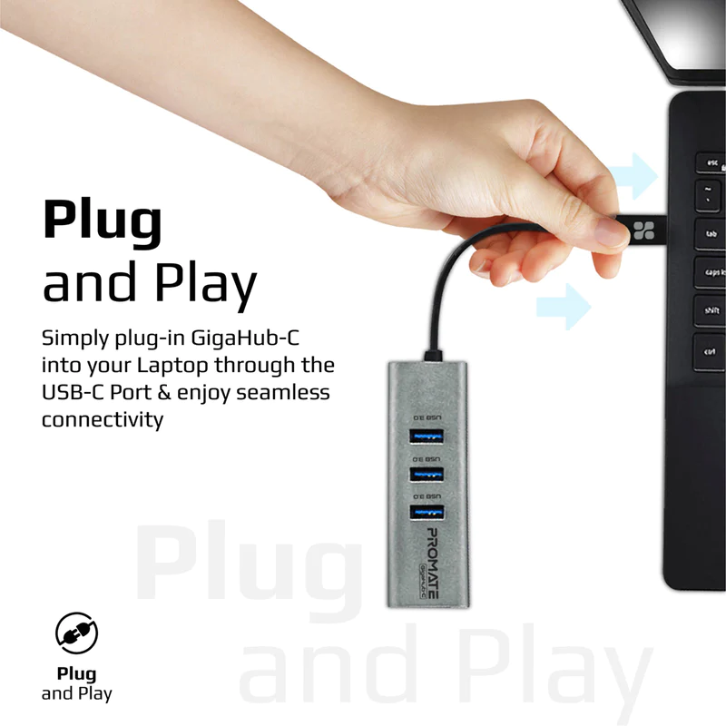 Promate GigaHub-C Multi-Port USB-C Hub with Ethernet Adapter