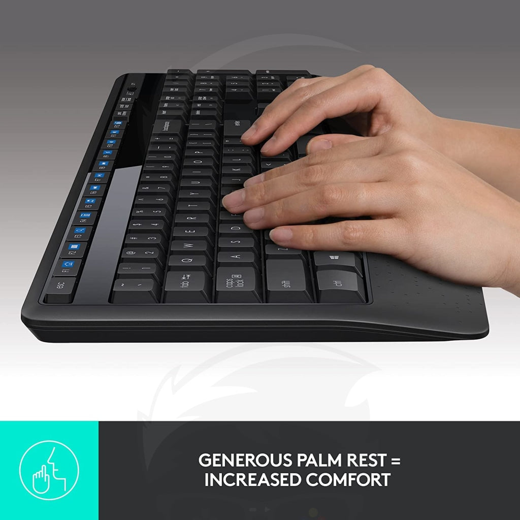 Logitech MK345 Wireless Combo Full-Sized Keyboard with Palm Rest and Comfortable Right-Handed Mouse - Black