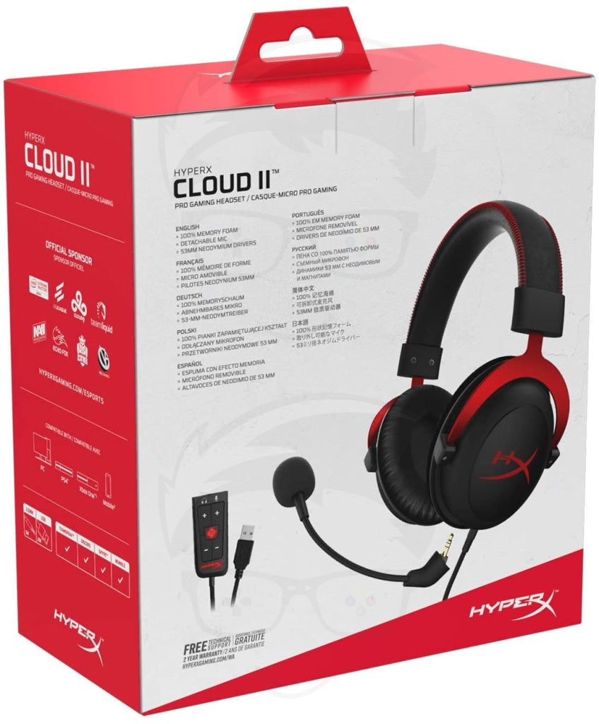 HyperX Cloud II - Gaming Headset, 7.1 PC, PS5, PS4, Xbox Series X|S, Xbox One – Red