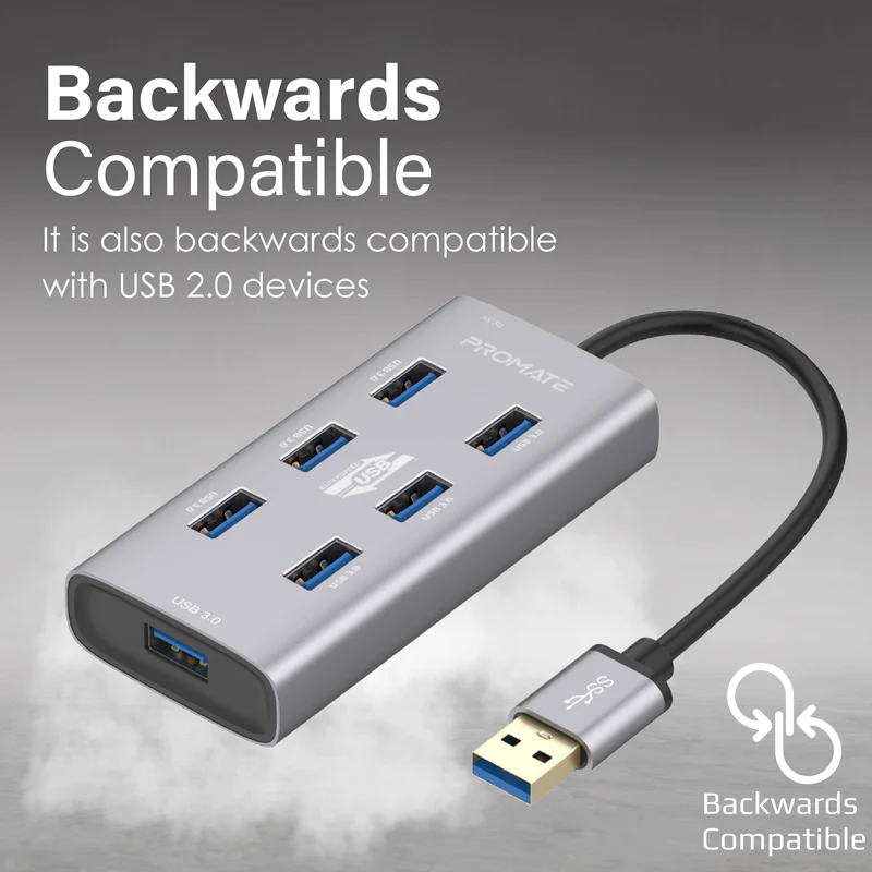 Promate Ezhub-7 Aluminium Alloy Powered USB Hub
