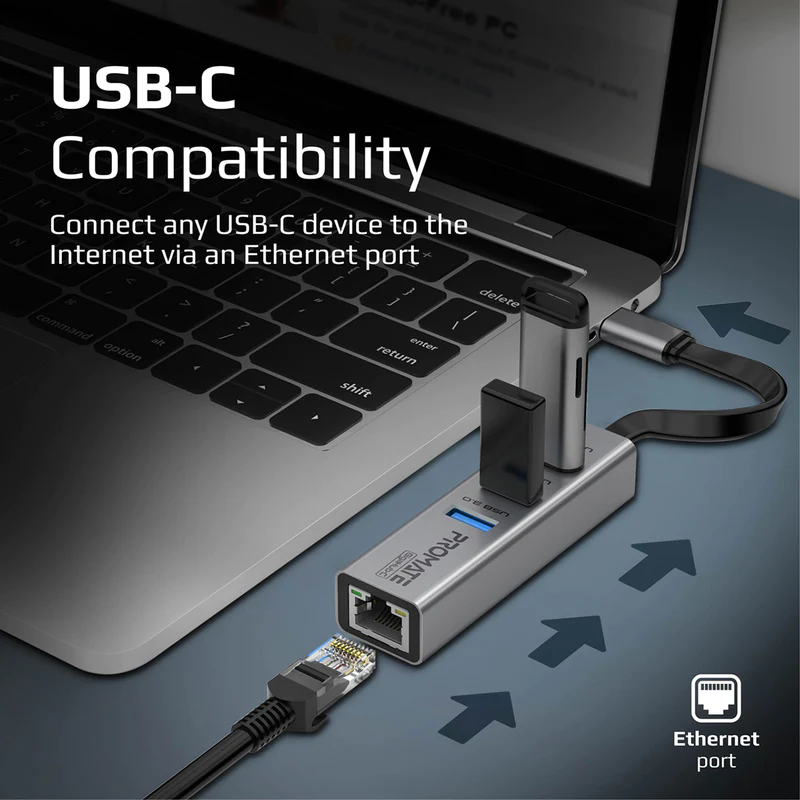 Promate GigaHub-C Multi-Port USB-C Hub with Ethernet Adapter