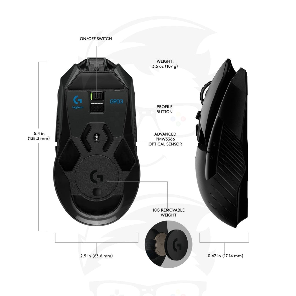 Logitech G903 Lightspeed Gaming Mouse With Powerplay Wireless Charging Compatibility