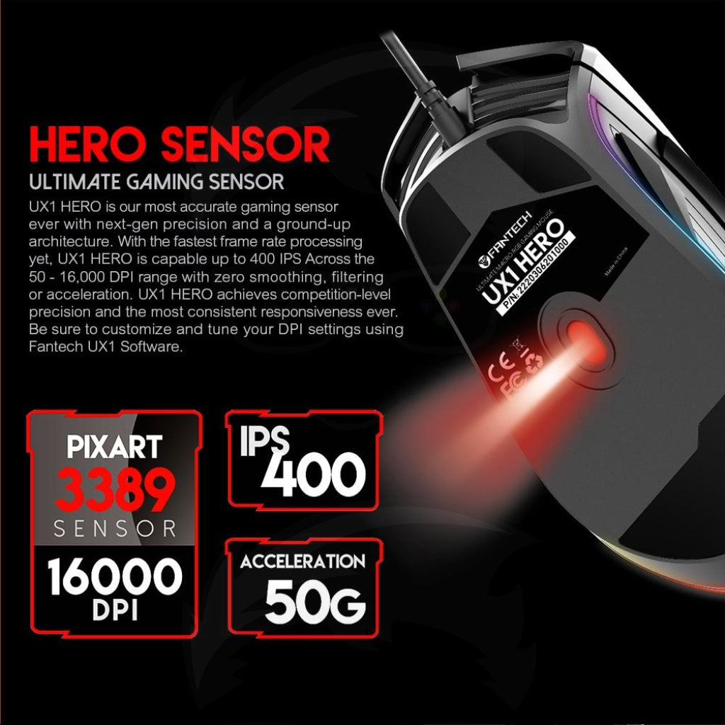 Fantech UX1 Hero Ultimate Macro RGB Gaming Mouse - Black