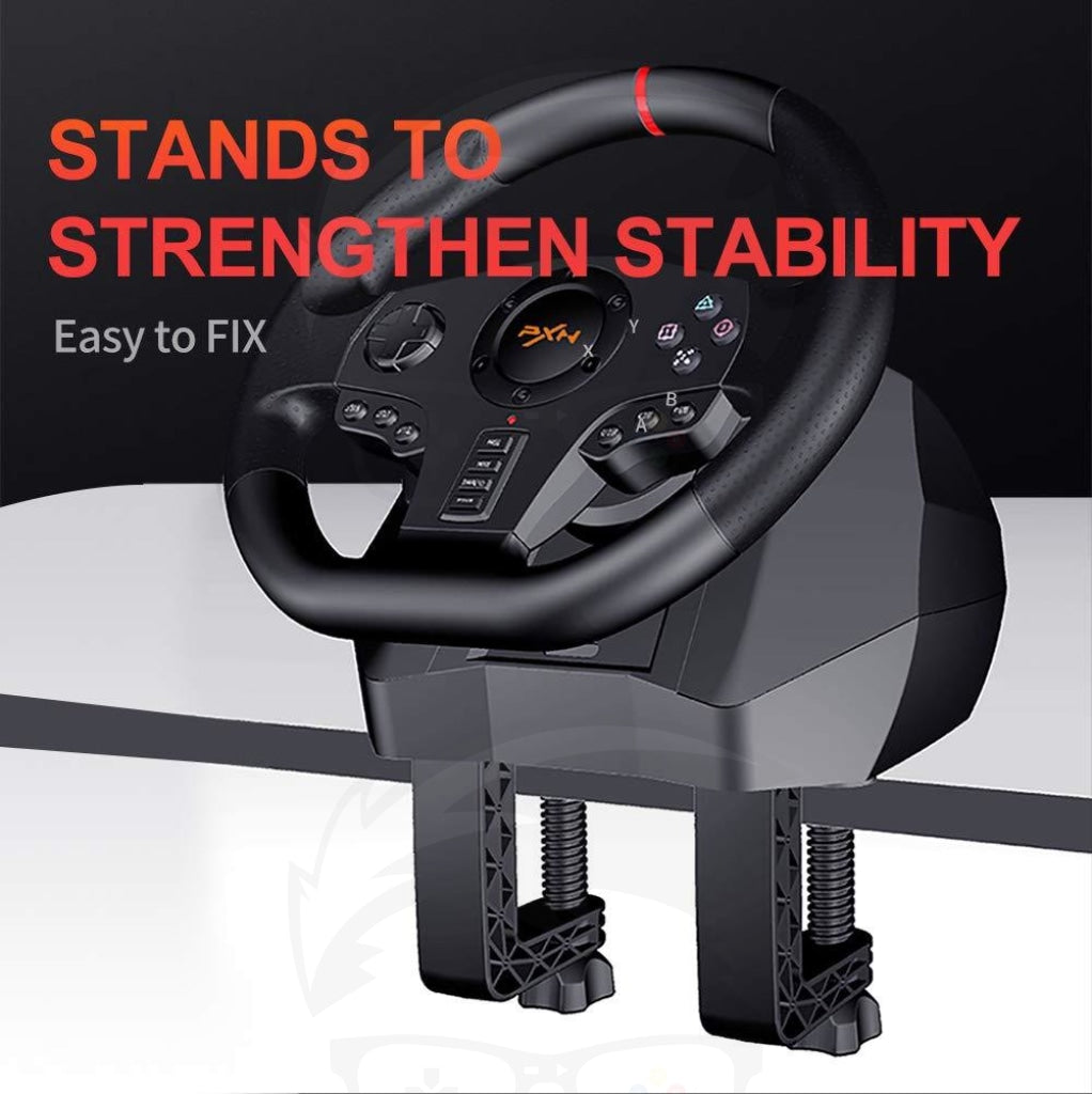 Pxn - V900 900 Degree Racing Game Steering Wheel Black