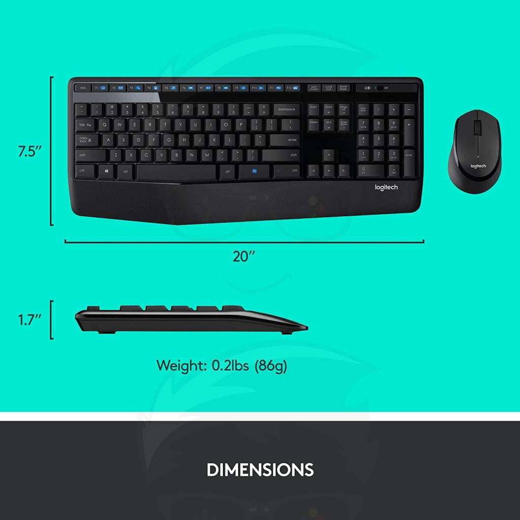 Logitech MK345 Wireless Combo Full-Sized Keyboard with Palm Rest and Comfortable Right-Handed Mouse - Black