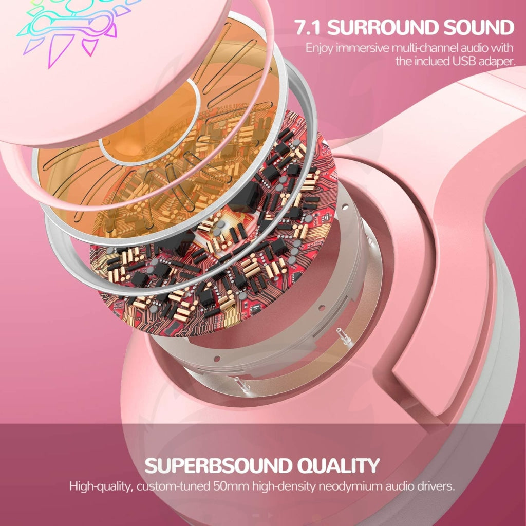 Onikuma K9 Wired RGB Gaming Headset - Pink