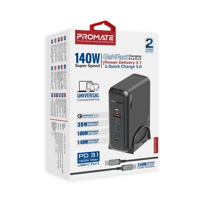 Promate GANPORT-140W 140W Super-Speed GaNFast Charging Station with Power Delivery 3.1 & Quick Charge 3.0 Promate GANPORT-140W 140W Super-Speed GaNFast Charging Station with Power Delivery 3.1 & Quick Charge 3.0