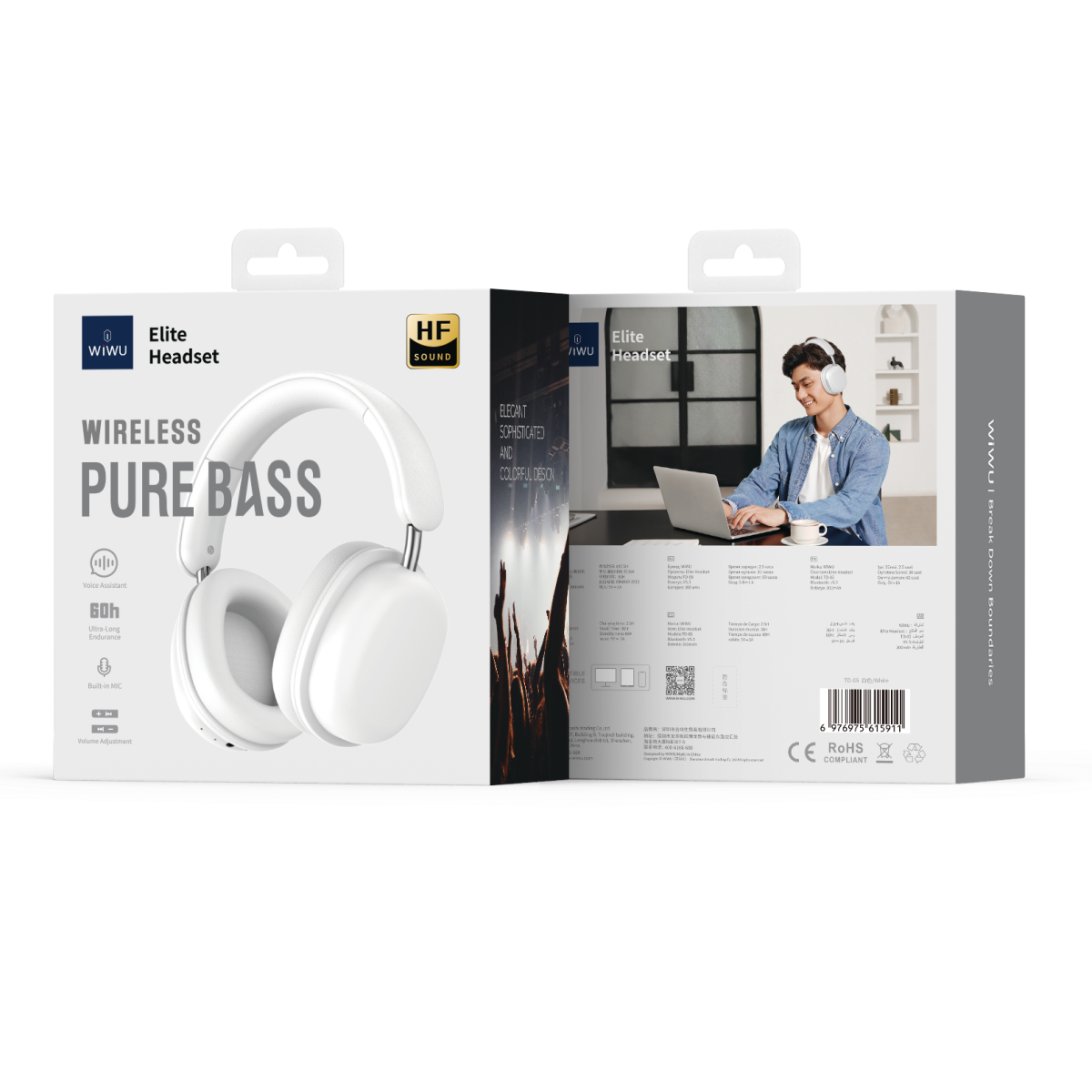 WIWU TD-05 ELITE HEADSET WIRELESS PUREBASS HF SOUND - White