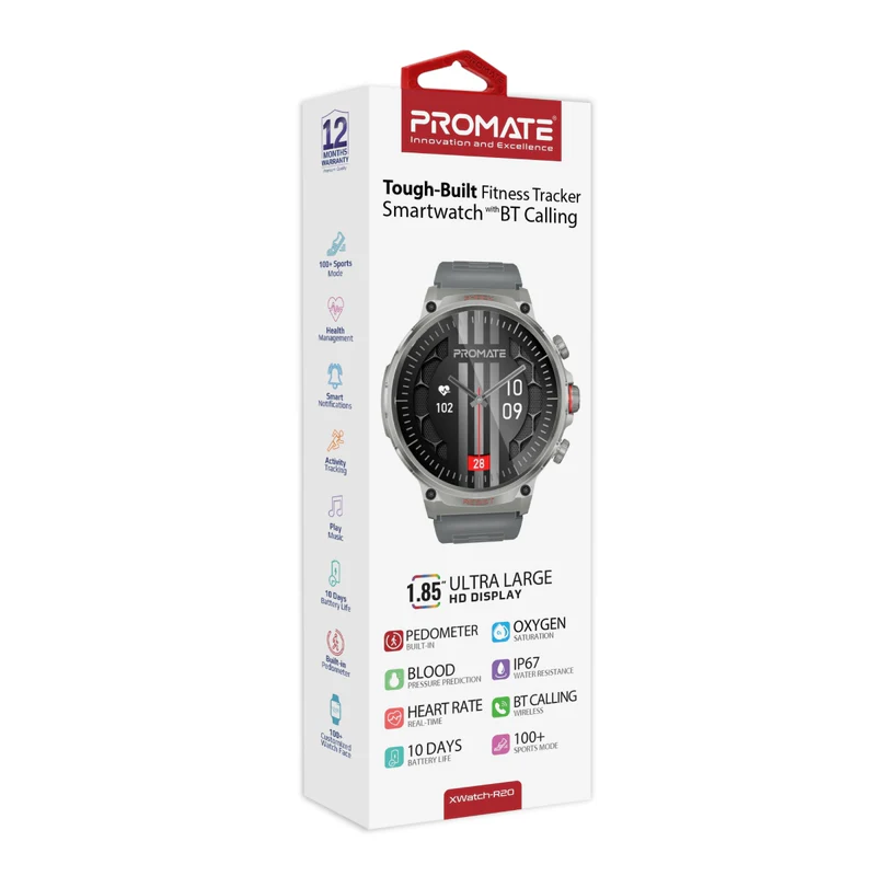 Promate Tough-Built Fitness Tracker Smart watch with BT Calling - Silver Promate Tough-Built Fitness Tracker Smart watch with BT Calling - Silver