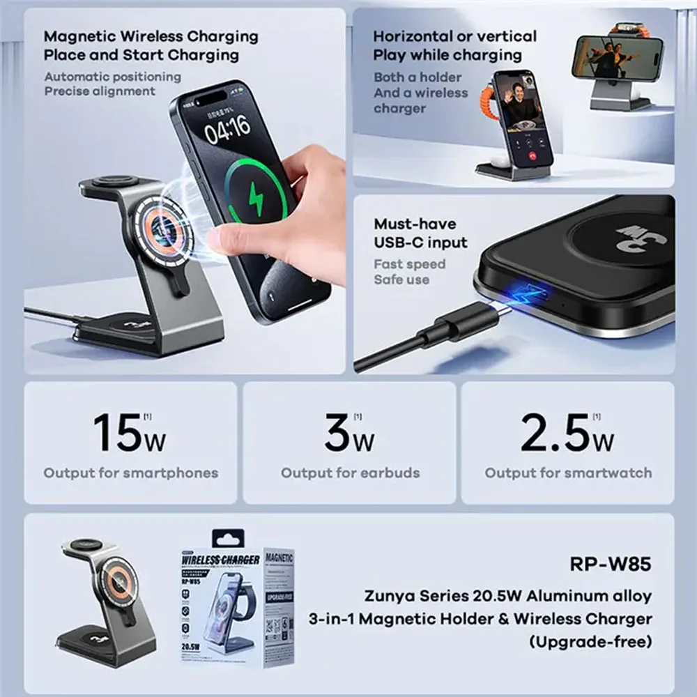 Remax RP-W85  Wireless Charging Magnetic 3 in 1