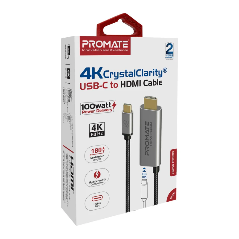 Promate HDMI-PD100 4K CrystalClarity USB-C to HDMI Cable Promate HDMI-PD100 4K CrystalClarity USB-C to HDMI Cable