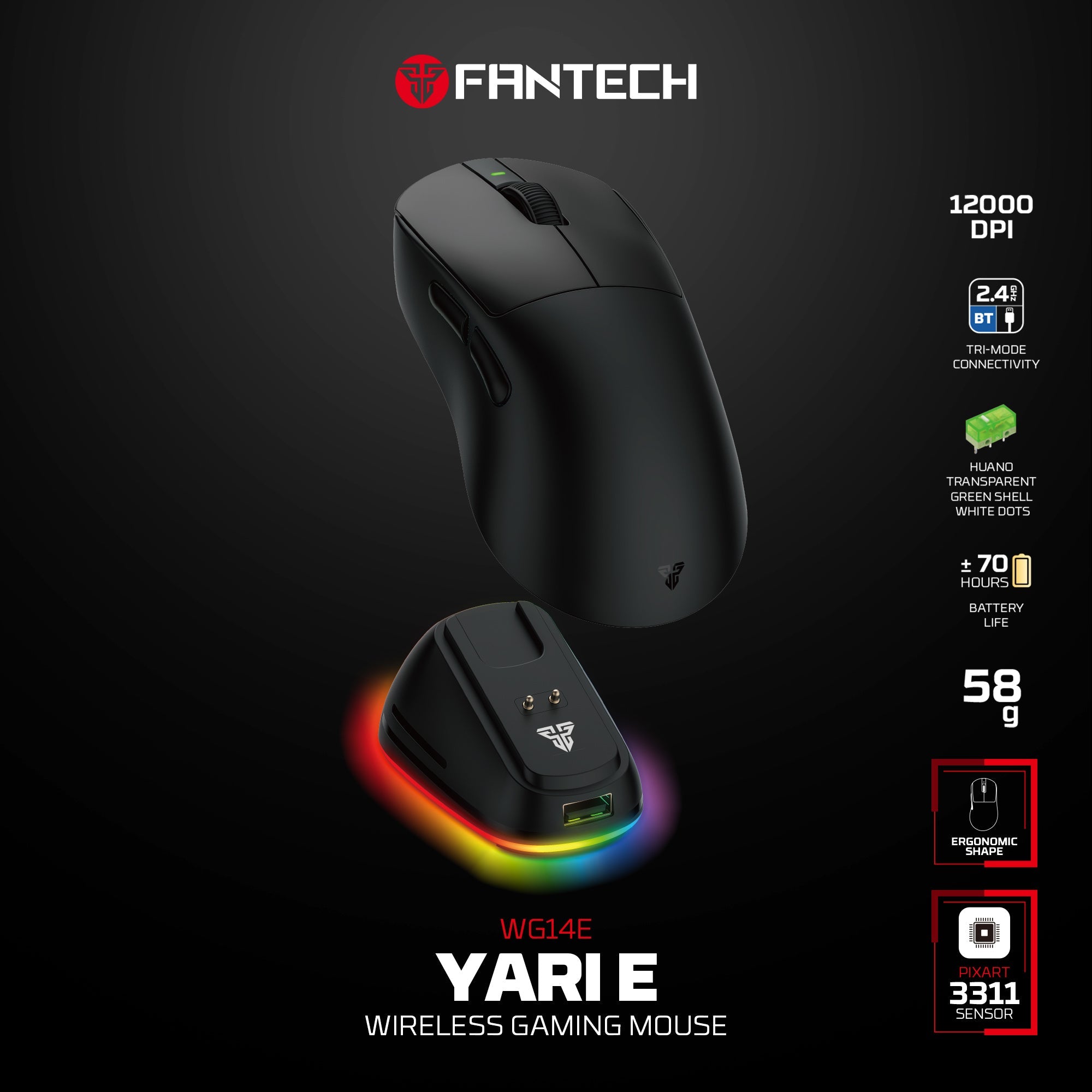 FANTECH YARIE WG14E BLACK WIRELESS GAMING MOUSE