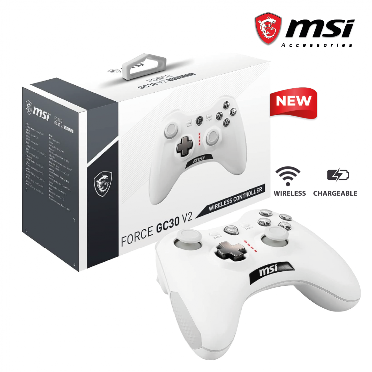 MSI Force GC30V2 Wireless Rechargeable Battery , Dual Vibration Motors, Dual Connection Modes, Gaming Controller