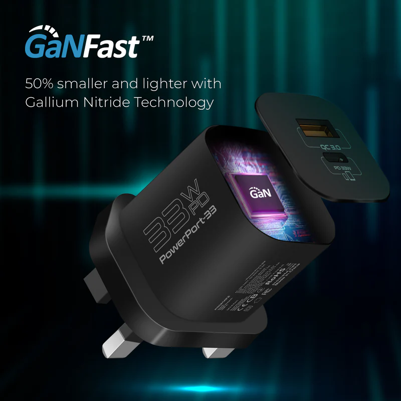 Promate 33W Power Delivery GaNFast™ Charging Adapter