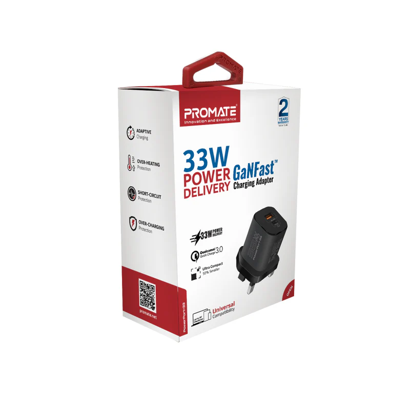 Promate 33W Power Delivery GaNFast™ Charging Adapter