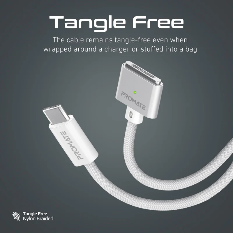 Promate MagCord-140PD MacBook Durable USB-C to MagSafe 3 Charging Cable w/ 140W Power Delivery 2M Nylon Braided