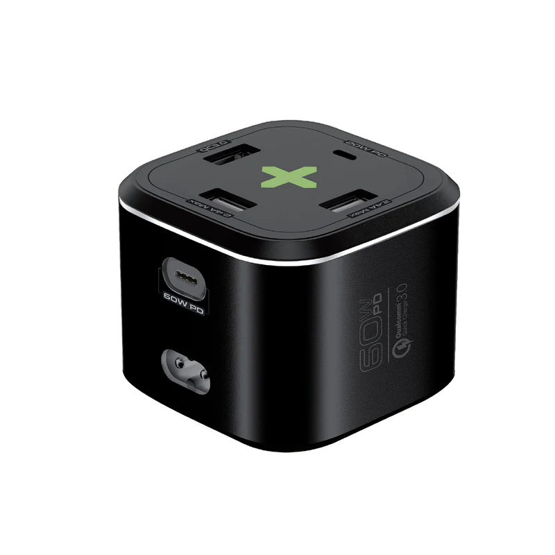 Promate PowerCube-PD80 USB-C Charging Station Multi-Port 60W/20W Dual USB-C 2.4A Dual USB & Quick Charge 3.0 Ports