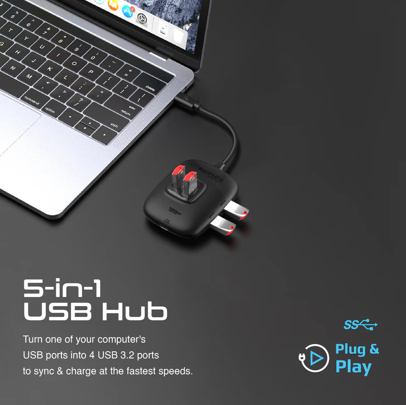 Promate SnapHub-4 4 In 1 Ultra Fast USB 3.2 Hub 4 USB-A