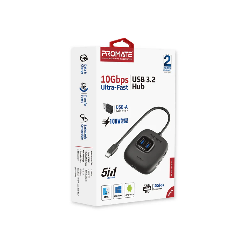 Promate SnapHub-4 4 In 1 Ultra Fast USB 3.2 Hub 4 USB-A