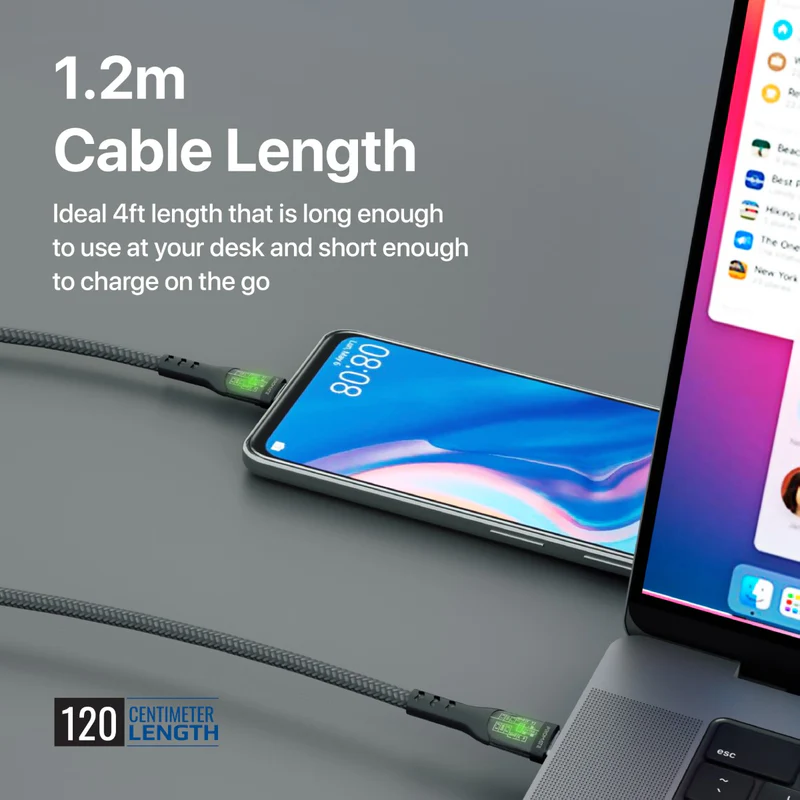 Promate TransLine-CC USB-C to USB-C Cable 60W Power Delivery Transparent Shells 120cm Nylon Braided Cord - Black
