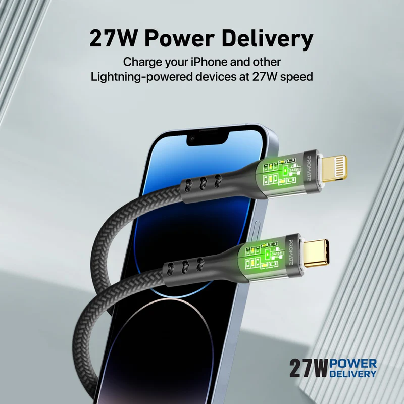 Promate TransLine-Ci USB-C to Lightning Cable 1.2m Ultra-Fast 27W Power Delivery Cable