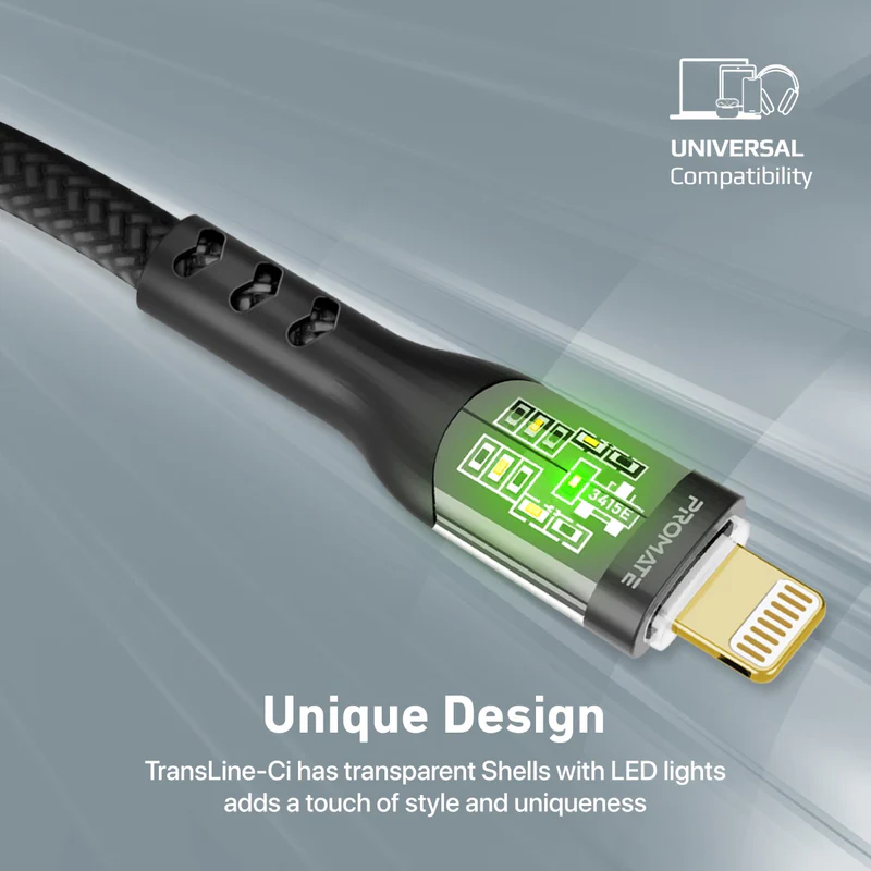 Promate TransLine-Ci USB-C to Lightning Cable 1.2m Ultra-Fast 27W Power Delivery Cable