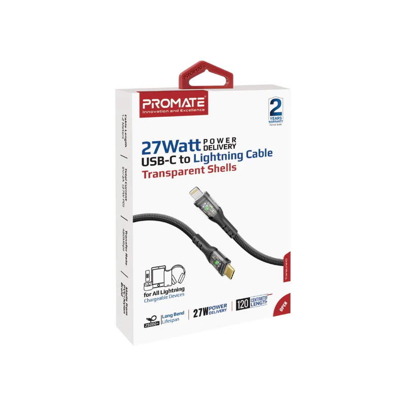 Promate TransLine-Ci USB-C to Lightning Cable 1.2m Ultra-Fast 27W Power Delivery Cable