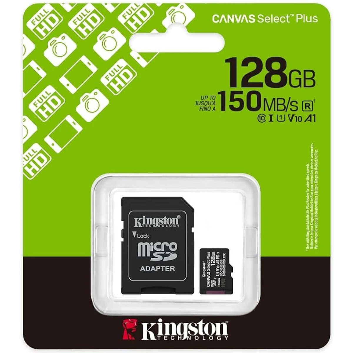 KINGSTON SDC3/128GB Canvas Select Plus 128GB MicroSDXC Card Up to 150MB/s A1 Class 10 UHS-I With Adapter KINGSTON SDC3/128GB Canvas Select Plus 128GB MicroSDXC Card Up to 150MB/s A1 Class 10 UHS-I With Adapter