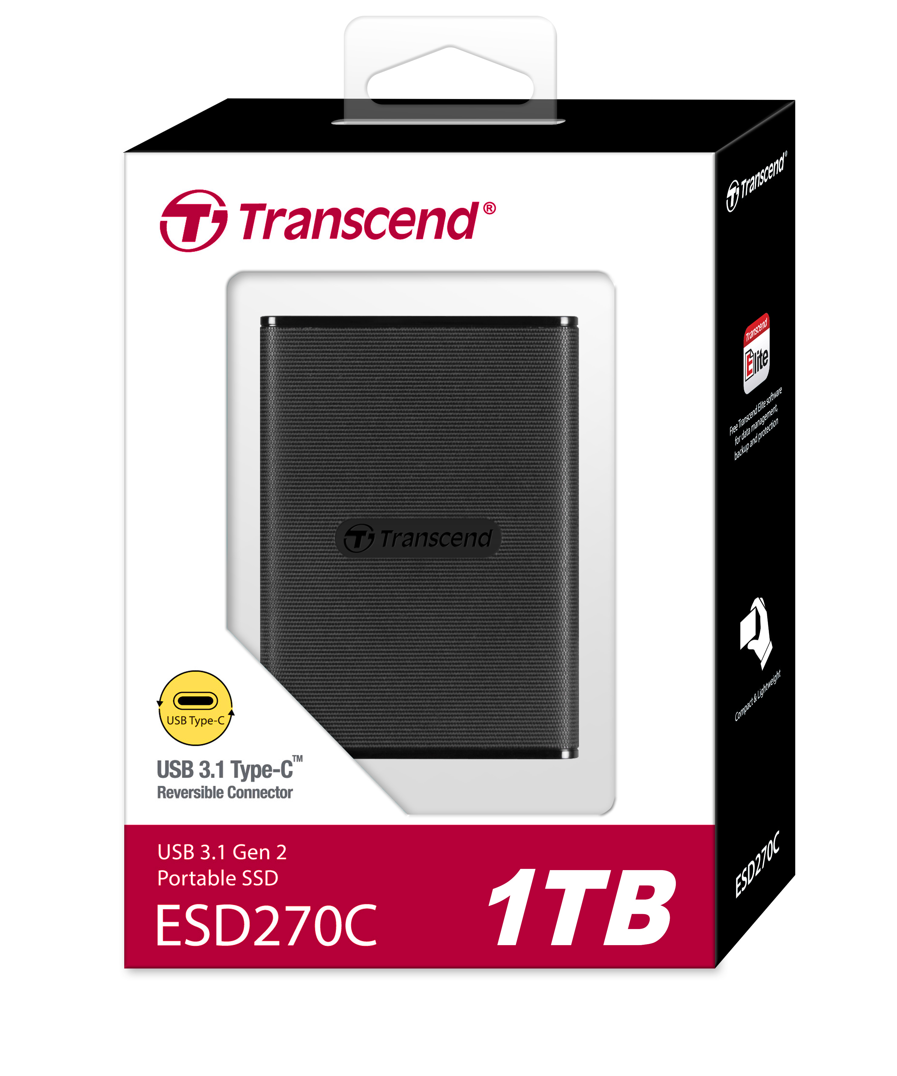 Transcend ESD270C 1TB Portable External SSD - Black