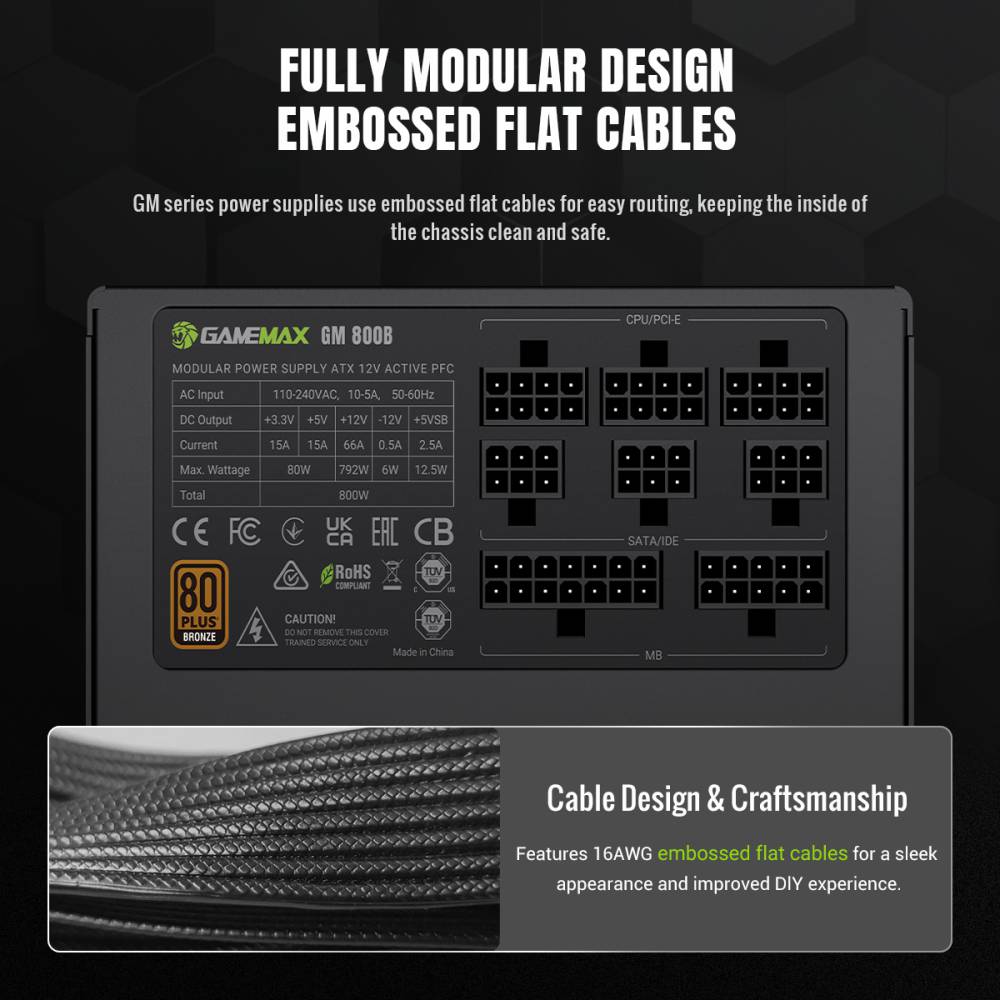 GAMEMAX GM 800B SERIES 80 PLUS BRONZE FULL MODULER POWER SUPPLY 800W