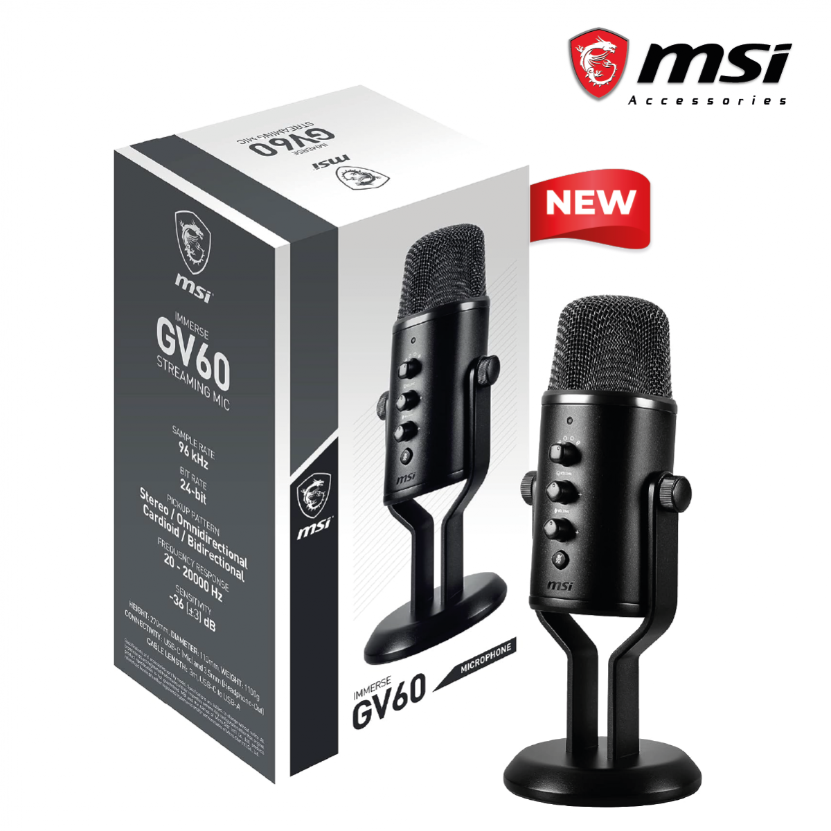 MSI IMMERSE GV60 Streaming Professional Microphone USB Type-C