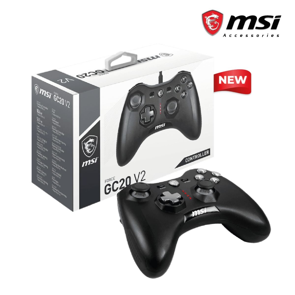 MSI Gaming Force GC20 V2 Wired Dual Vibration Gaming Controller MSI Gaming Force GC20 V2 Wired Dual Vibration Gaming Controller