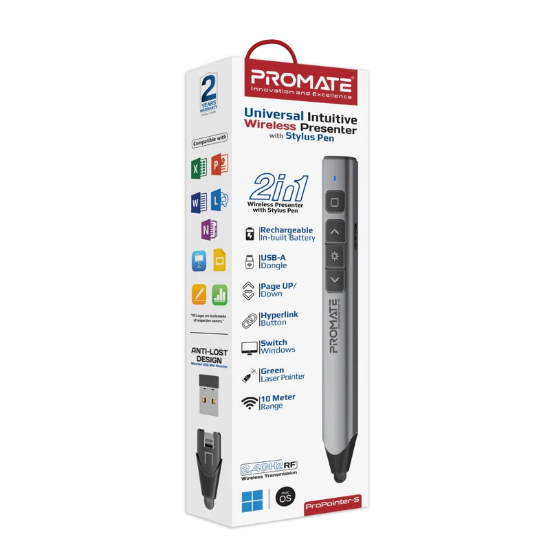 Promate PROPOINTER-S Universal Intuitive Wireless Presenter with Stylus Pen Promate PROPOINTER-S Universal Intuitive Wireless Presenter with Stylus Pen