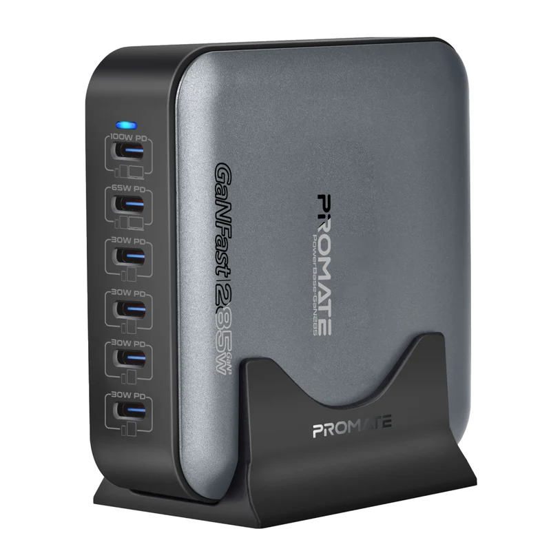 Promate PowerBase-GaN285 285W Ultra-Fast GanFast Multi-Port Desktop Charging Station