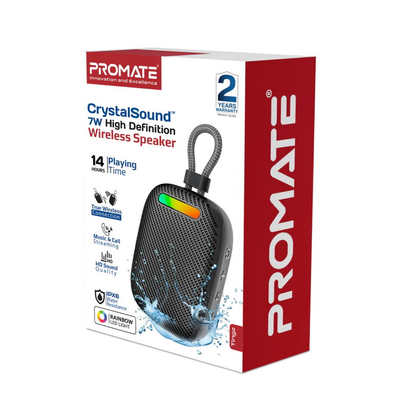 Promate Tingz CrystalSound 7W High-Definition Wireless Speaker - Black Promate Tingz CrystalSound 7W High-Definition Wireless Speaker - Black