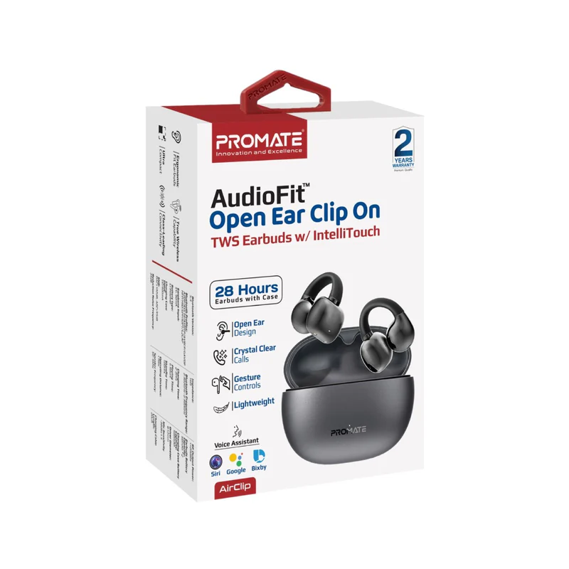 Promate AirClip AudioFit Open Ear Clip On TWS Earbuds w/ IntelliTouch - Black Promate AirClip AudioFit Open Ear Clip On TWS Earbuds w/ IntelliTouch - Black