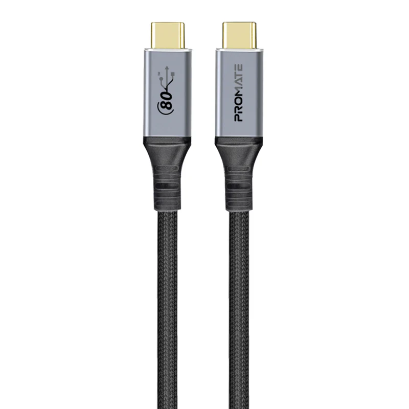 Promate PowerBolt5-80G High-Speed 80Gbps USB4™ Cable with 240W PD Support - Black