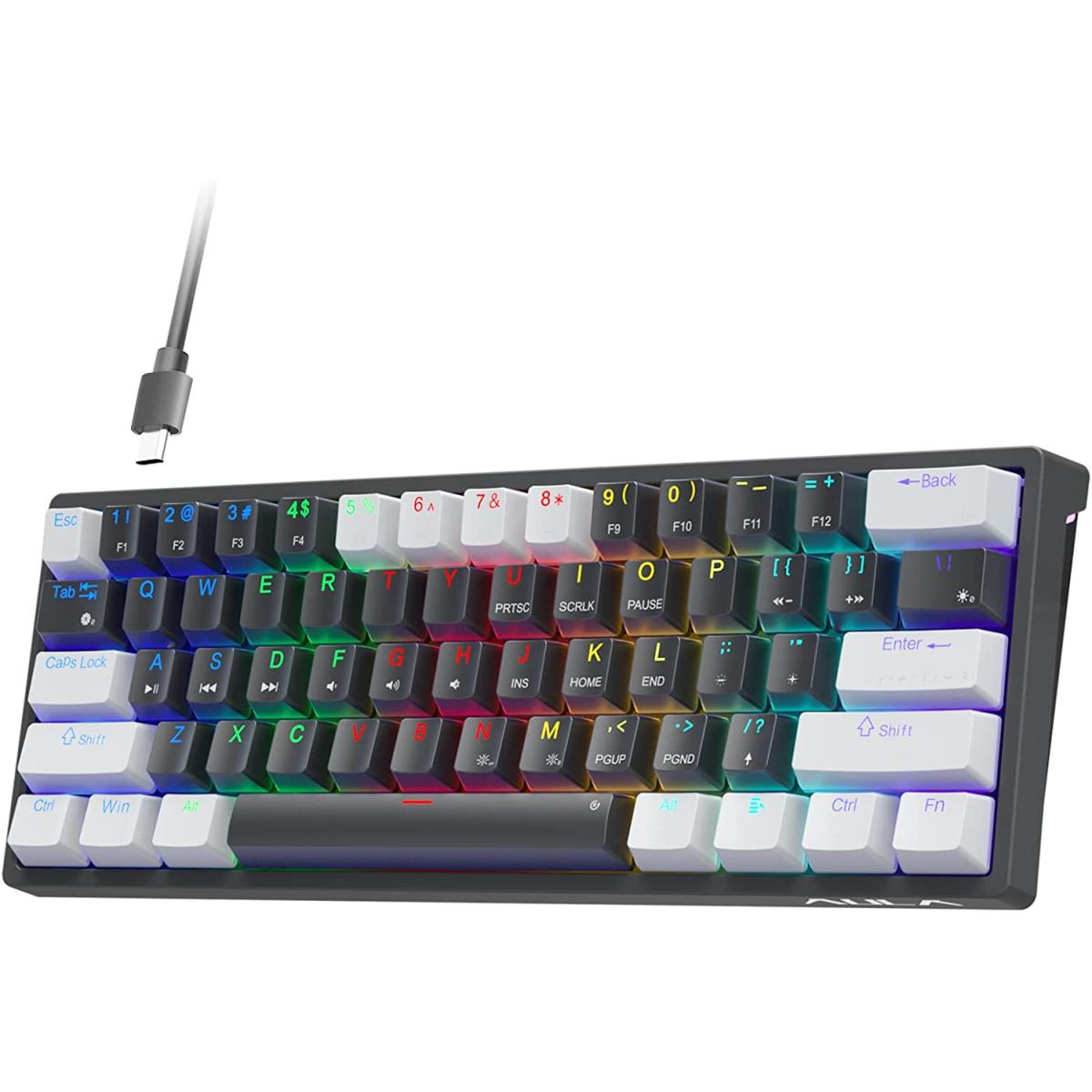 AULA F3261 RGB 60 Percent Gaming with Blue Switches Wired Mechanical Keyboard - Grey & Black