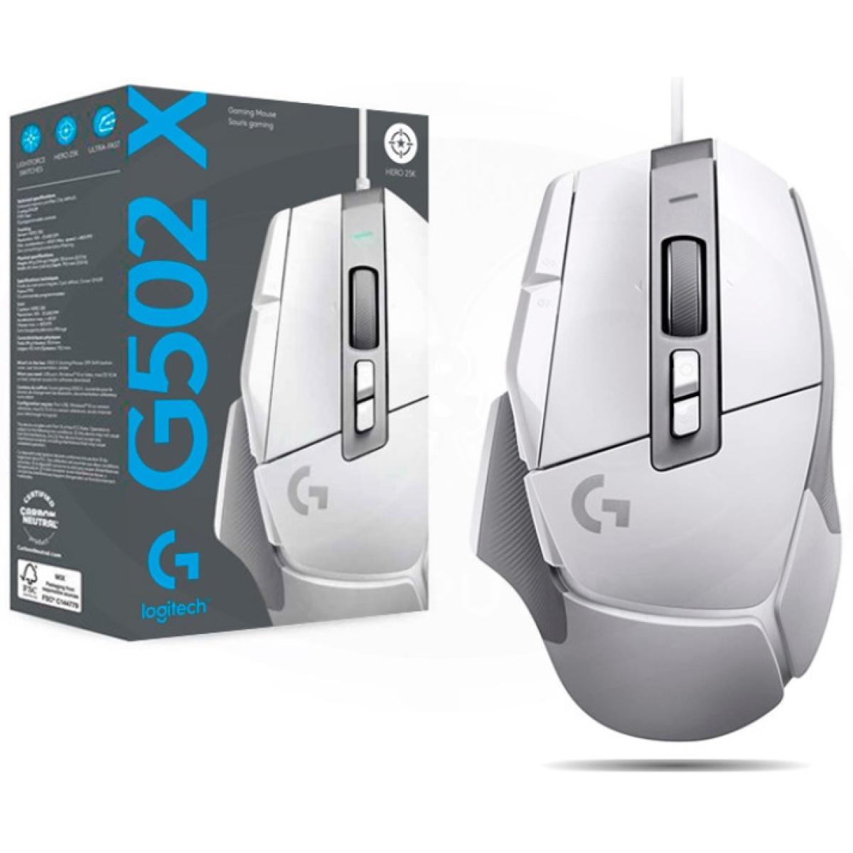 Logitech G502 X Wired Gaming Mouse - LIGHTFORCE  HERO  - White