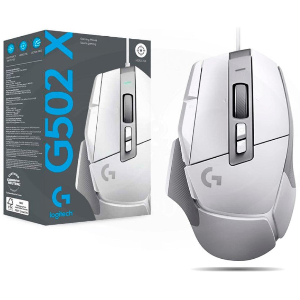 Logitech G502 X Wired Gaming Mouse - LIGHTFORCE HERO - White