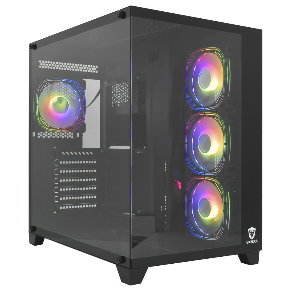 Sate K896 Tempered Glass Panel Full View Desktop ATX / 4 FAN / BLACK GAMING CASE