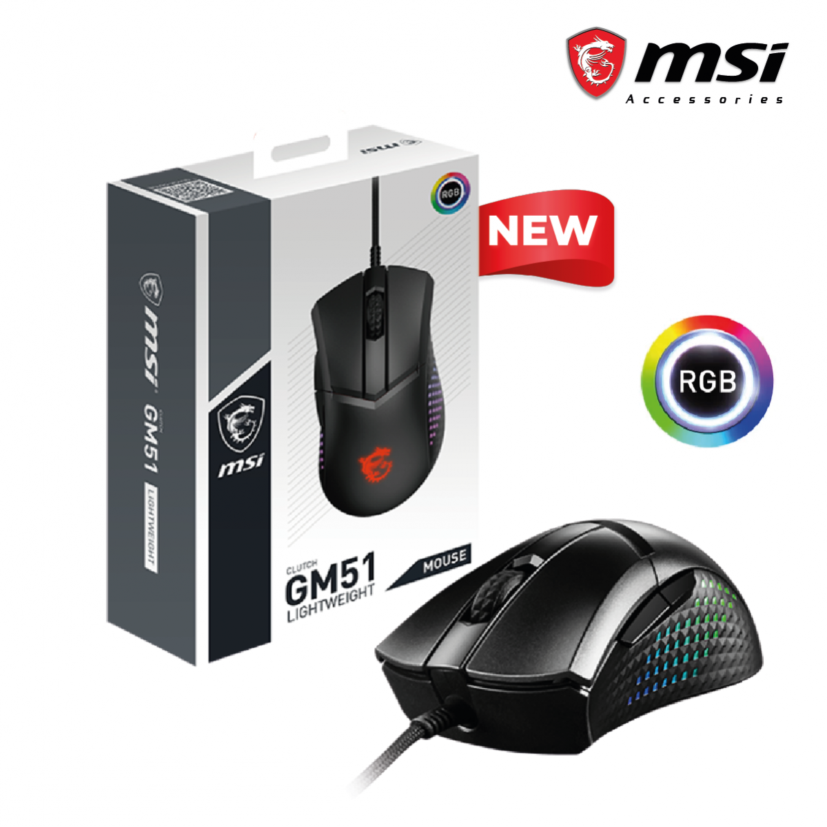 MSI CLUTCH GM51 Wired 75g lightweight 16000 Dpi  Gaming Mouse