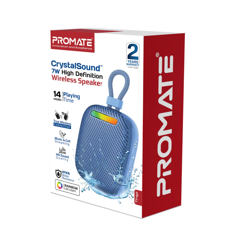Promate Tingz CrystalSound 7W High-Definition Wireless Speaker - Blue Promate Tingz CrystalSound 7W High-Definition Wireless Speaker - Blue
