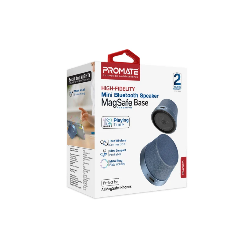 Promate Punch High-Fidelity Mini Bluetooth Speaker with MagSafe Compatible Base - Navy Promate Punch High-Fidelity Mini Bluetooth Speaker with MagSafe Compatible Base - Navy