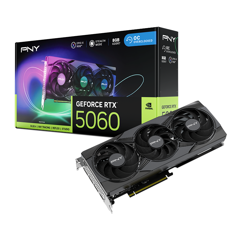 PNY GeForce RTX™ 5060 ARGB EPIC-X RGB™ Overclocked Triple Fan Graphics Card
