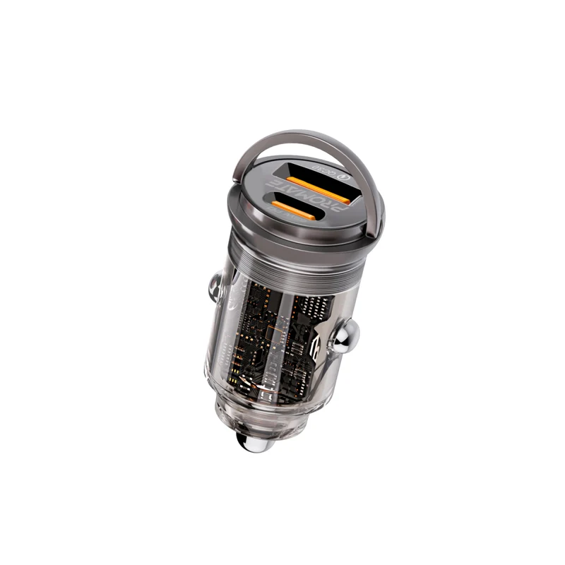 Promate TransDrive-65W RapidCharge Transparent Mini Car Charger with Power Delivery & QC 3.0