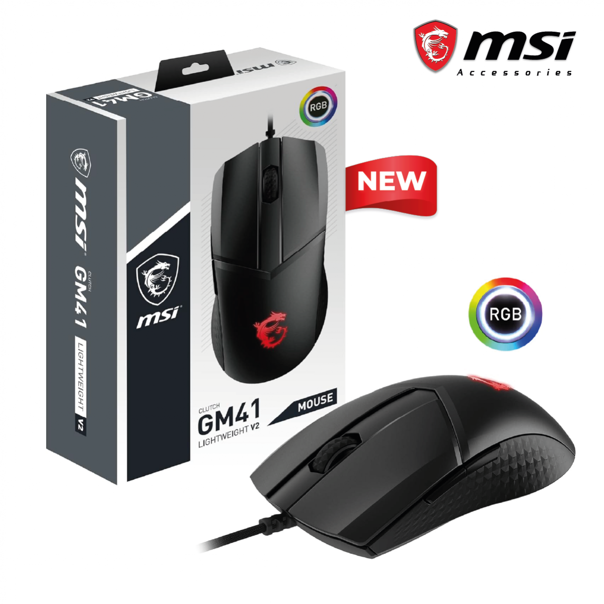 MSI CLUTCH GM41 Lightweight V2 Gaming USB RGB 16000 DPI  Gaming Mouse